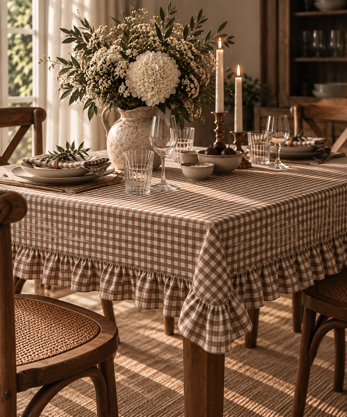 The Gingham Tablecloth Classic Ruffle 150x150cm