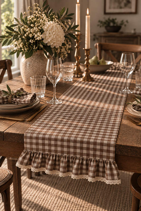 The Gingham Table Runner Ruffle Lace