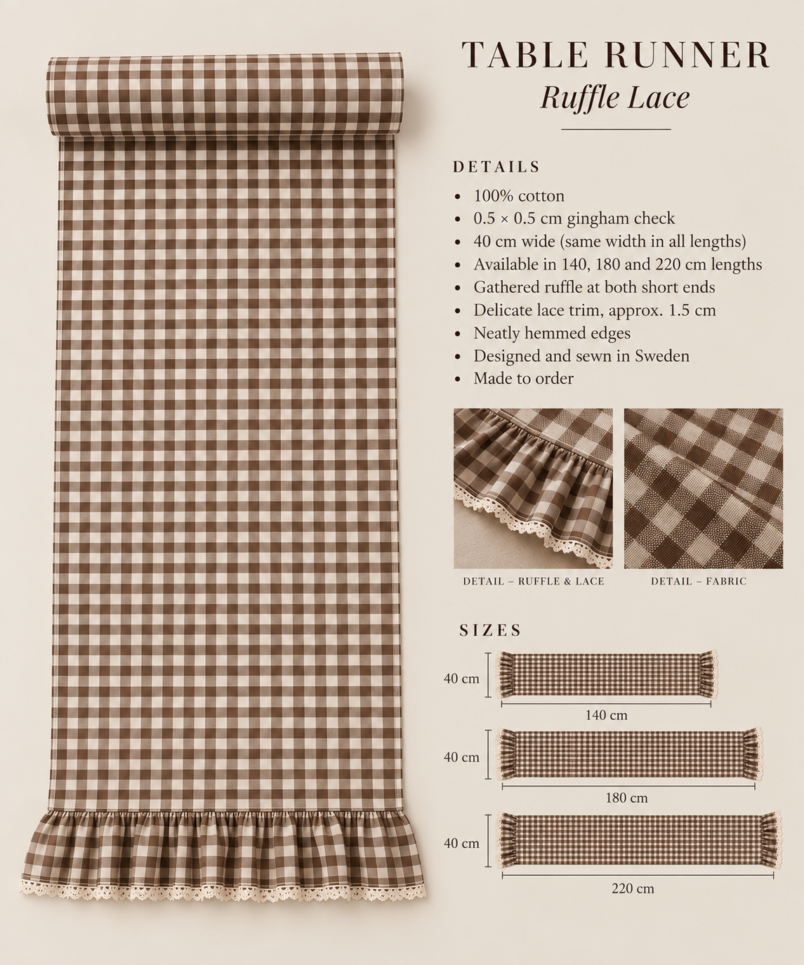 The Gingham Table Runner Ruffle Lace
