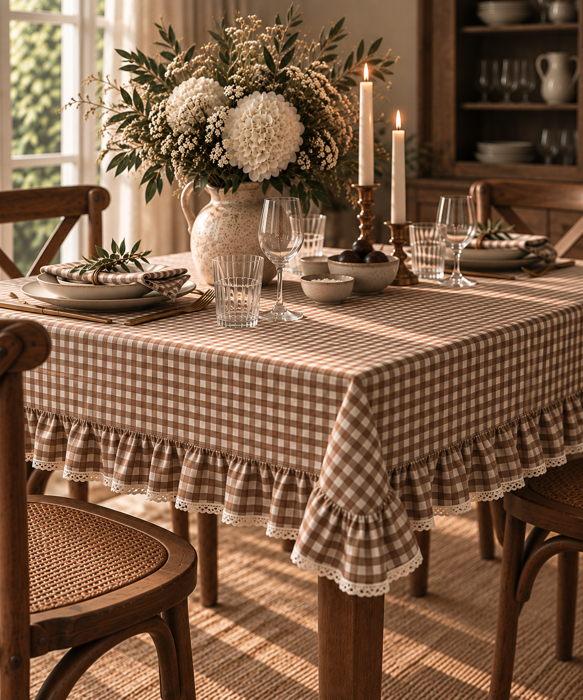 The Gingham Tablecloth Lace Ruffle 150x150cm